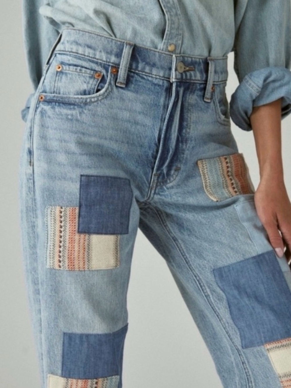 Lucky Legend Boyfriend Mid Rise Relaxed Straight Jeans Patchwork Size 26 - Picture 3 of 16